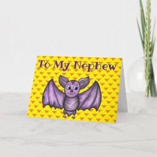 NEPHEW HALLOWEEN HOLIDAY CARD BAT ORANGE PURPLE