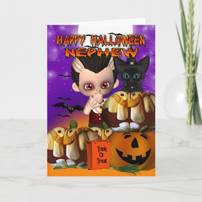 Nephew Halloween vampire cat pumpkin jack o lanter Card (Front)