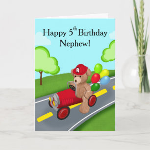 Nephew Happy 5th Birthday Bear Firetruck Card