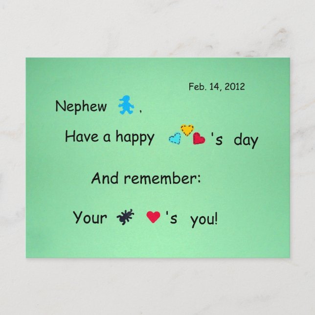 Nephew, Happy Valentine's Day! Holiday Postcard (Front)