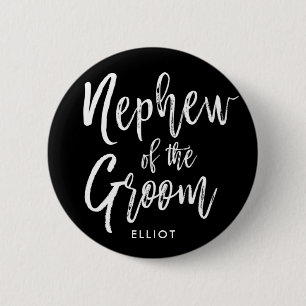 Nephew of the Groom Script Wedding Black Button