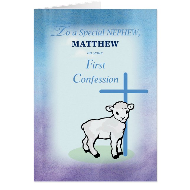 Nephew Personalise Name on First Confession Lamb (Front)