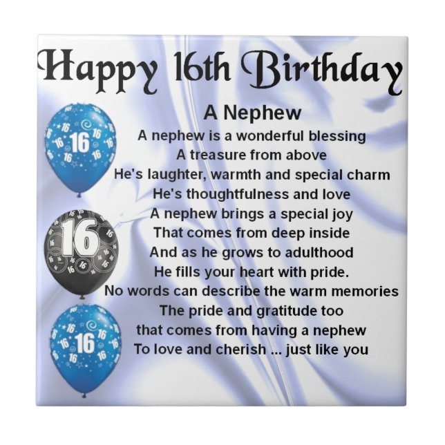 Nephew Poem  -  16th Birthday Tile (Front)