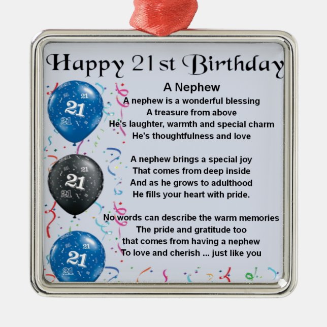 Nephew Poem  -  21st Birthday Metal Tree Decoration (Front)