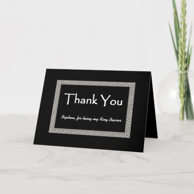 NEPHEW Ring Bearer Chequerboard Wedding THANK YOU Card (Front)