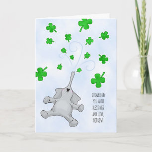 Nephew, St. Patrick's Day Elephant & Shamrocks Card