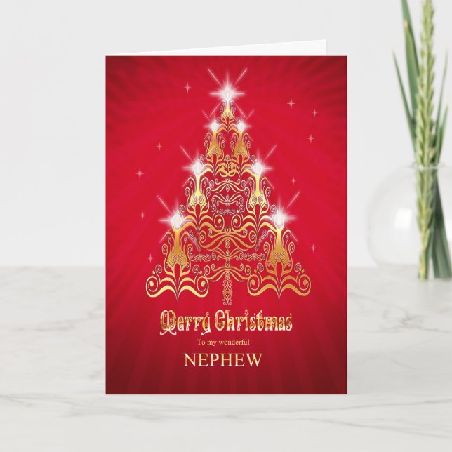 Nephew, Stylised Christmas tree Christmas card (Front)