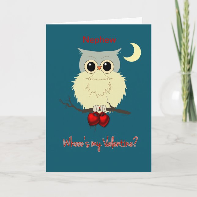 Nephew Valentine's Day Cute Owl Humour Holiday Card (Front)