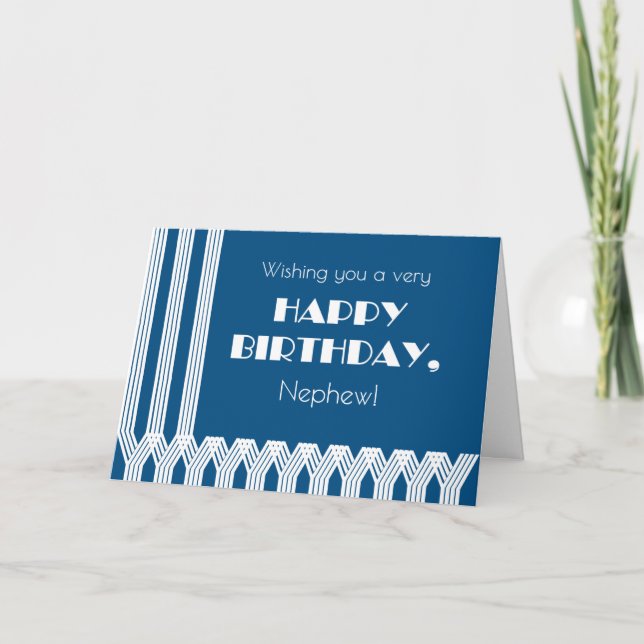 Nephew's Birthday Art Deco Patterns on Blue Holiday Card (Front)