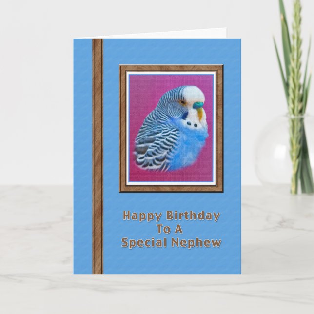 Nephew's Birthday Card with Blue Parakeet (Front)