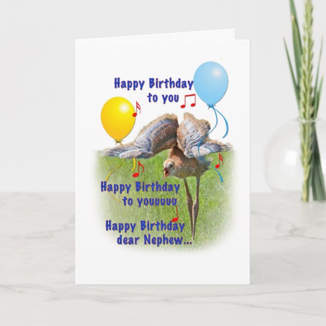 Nephew's Birthday Card with Sandhill Crane Bird (Front)