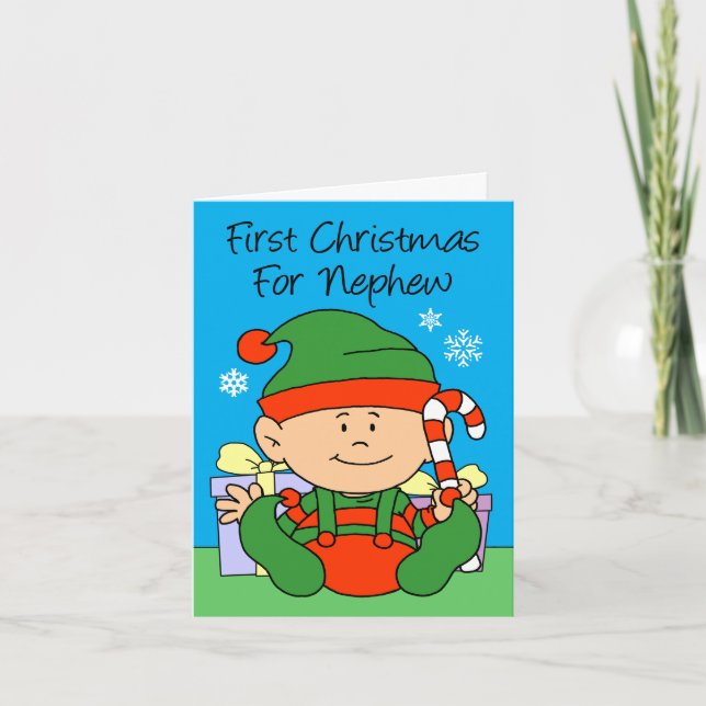 Nephew's First Christmas Elf Holiday Card (Front)