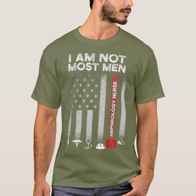 Nephrology Nurse Men USA Flag Dialysis Nursing T-Shirt (Front)