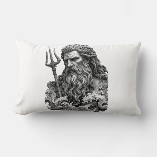 Neptune God - Black Marble Art Lumbar Cushion (Front)
