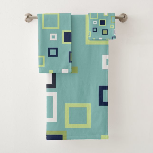 Neptune, Seashell, Green and Navy Stripes  Bath Towel Set (Insitu)