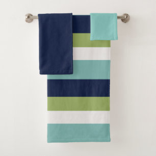 Neptune, Seashell, Green and Navy Stripes Bath Towel Set