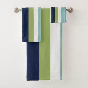 Neptune, Seashell, Green and Navy Stripes  Bath Towel Set