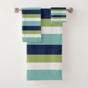 Neptune, Seashell, Green and Navy Stripes  Bath Towel Set