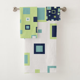 Neptune, Seashell, Green and Navy Stripes Bath Towel Set