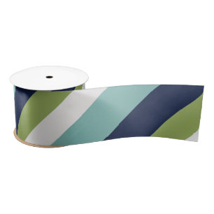 Neptune, Seashell, Green and Navy Stripes Satin Ribbon