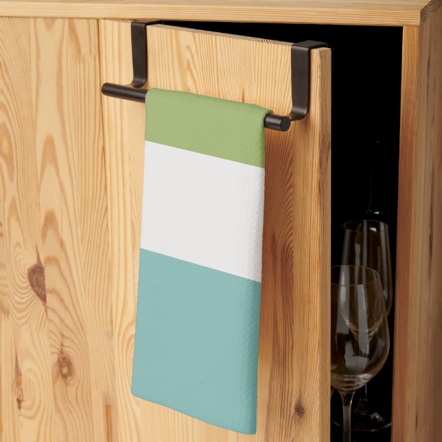 Neptune, Seashell, Green and Navy Stripes  Tea Towel (Thirds Fold)