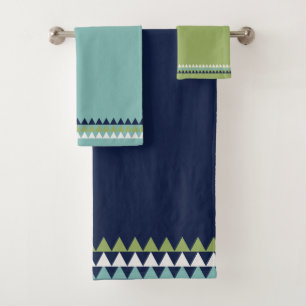 Neptune, Seashell, Green and Navy triangles Bath Towel Set