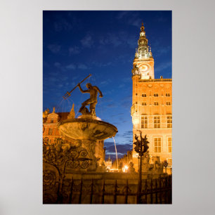 Neptune Statue In Fountain Poster