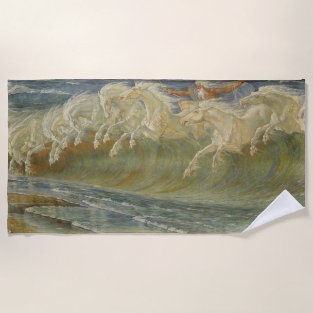 Neptune's Horses by Walter Crane Beach Towel (Front)