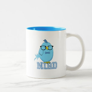 Nerd Bird Cute Blue Bird with Glasses  Two-Tone Coffee Mug
