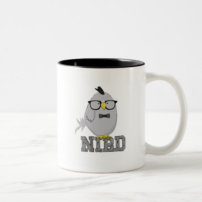 Nerd Bird Cute with Glasses  Two-Tone Coffee Mug (Right)