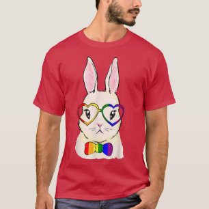 Nerd Bunny LGBT Q Cute Rabbit Rainbow Flag Gay Pri T-Shirt