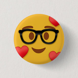 Nerd emoji with heart  3 cm round badge