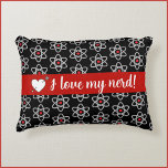 Nerd Love Science Atom  Heart Pillow<br><div class="desc">Black accent pillow adorned with image of the atom.  Banner that states I LOVE MY NERD! Cool gift for the science lover in your life!</div>
