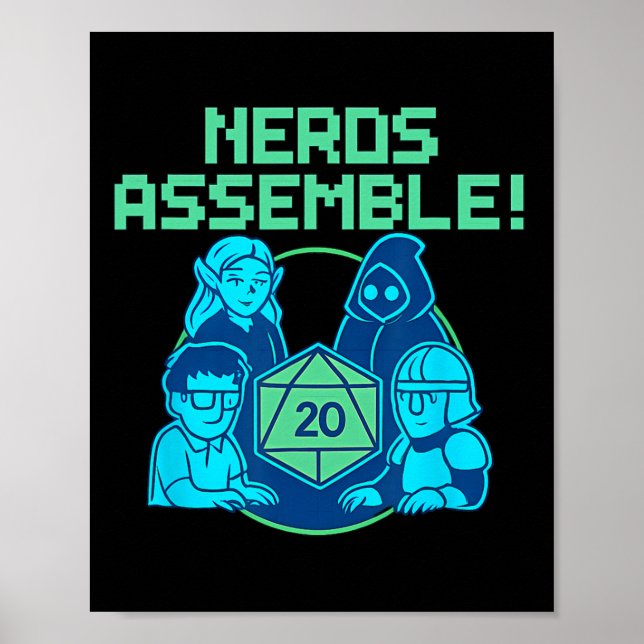 Nerds Emble Board Game Dice Pixel Gamer Design  Poster (Front)