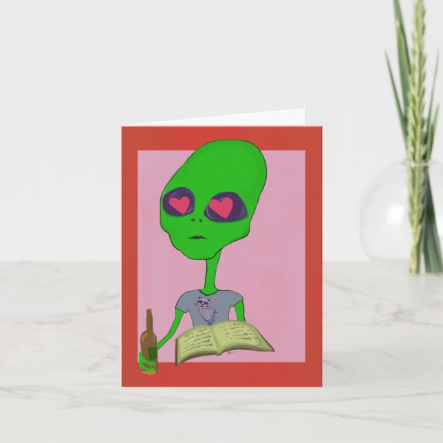Nerdy Alien in Love Valentine's Day Card (Front)