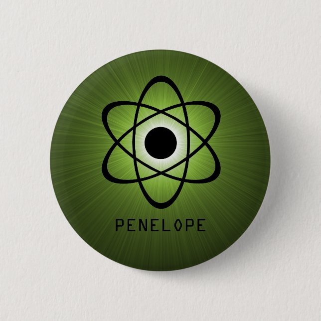Nerdy Atomic Button, Green 6 Cm Round Badge (Front)