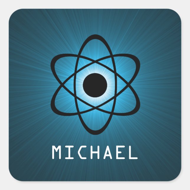 Nerdy Atomic Customisable Stickers, Blue Square Sticker (Front)