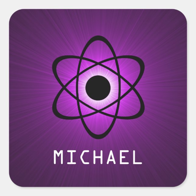 Nerdy Atomic Customisable Stickers, Purple Square Sticker (Front)