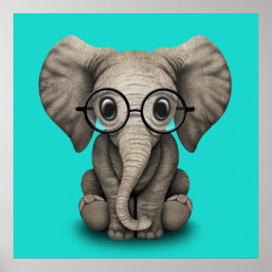 Nerdy Baby Elephant Wearing Glasses Poster