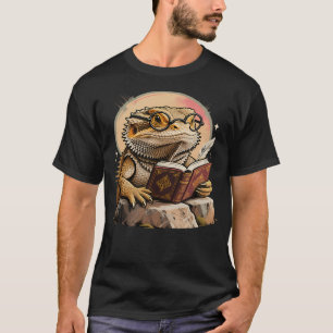 Nerdy Bearded Dragon Glasses Book Reading T-Shirt