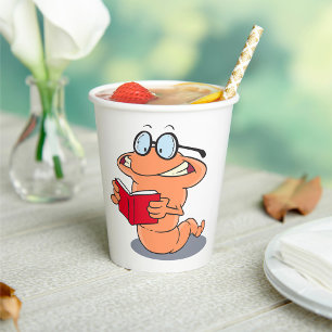 Nerdy Bookworm Reading A Book Paper Cups