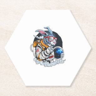 Nerdy Bunny Astronaut in Space, Explorer Spaceman  Paper Coaster