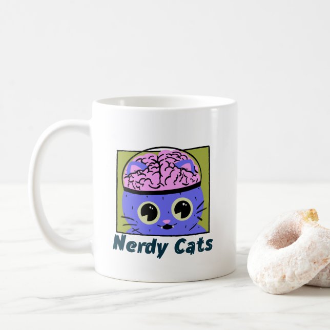 Nerdy Cats, Brain Design Coffee Mug (With Donut)