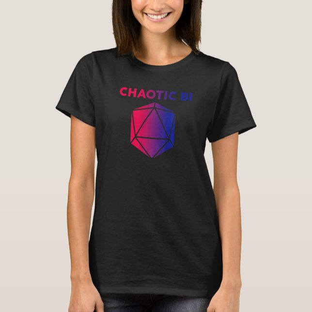 Nerdy Chaotic Bi Lgbt Pride Polyhedral D20 Dice T-Shirt (Front)