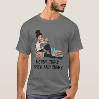 Nerdy Curly Inked And Curvy Reading Books Tattoo L T-Shirt