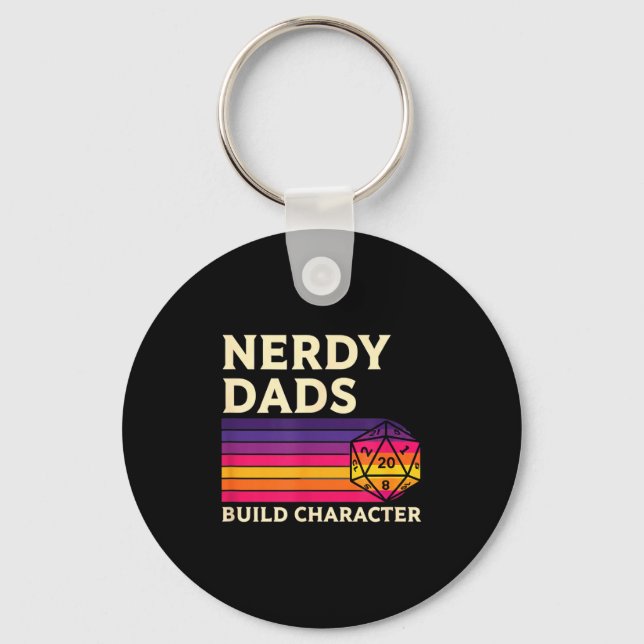 Nerdy Dads Build Character, Retro Tabletop Rpg Fat Key Ring (Front)
