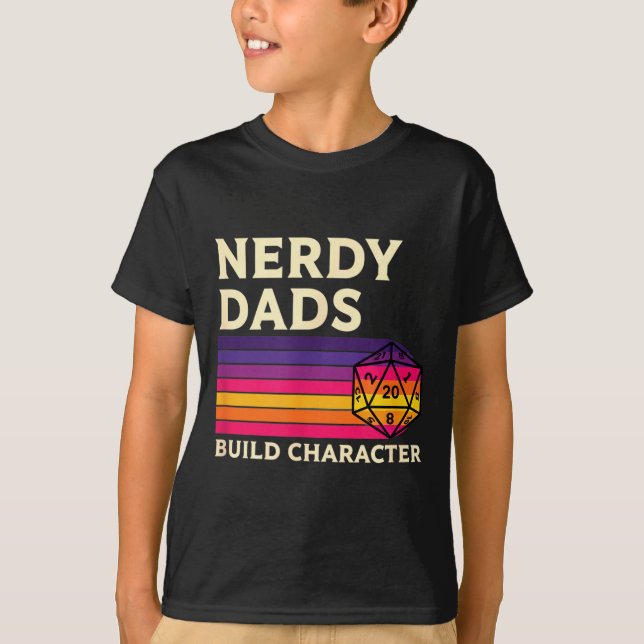 Nerdy Dads Build Character, Retro Tabletop Rpg Fat T-Shirt (Front)