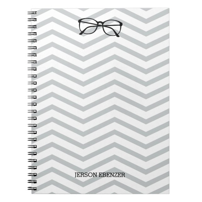 Nerdy Eyeglass Reading Chevron Masculine Spiral Notebook (Front)