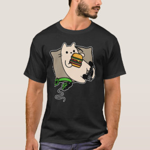nerdy Gamer cat eating hamburger game loading T-Shirt