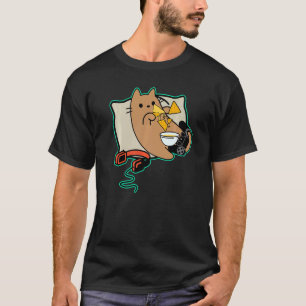 Nerdy Gamer Cat Eating Nacho Game Paused T-Shirt